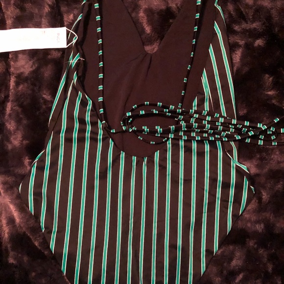 Rvca green and black striped one piece swimsuit size m NWT - Picture 4 of 9